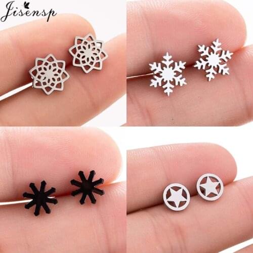 Jisensp Fashion Jewelry Unique Mandala Flower Stud Earrings Mathematical Geometry Stainless Steel Earrings for Women bijoux