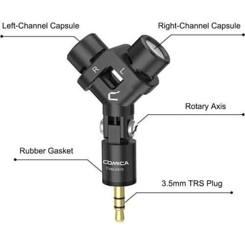 COMICA CVM-VS10 Mini XY Cardioid Stereo Microphone for Gopro Camera Smartphone Mic for Video Recording((3.5mm TRS)
