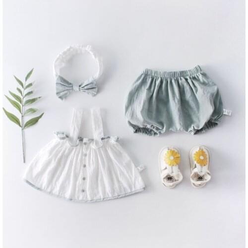 Summer princess girls clothing set cotton linen infant kids clothes sets strap shirt+shorts suit toddler onesie children outfits