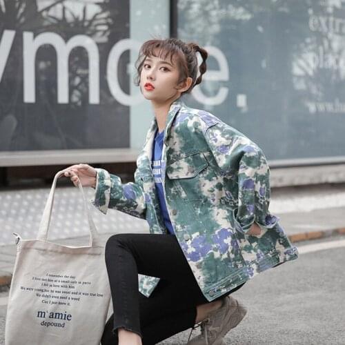 Spring and autumn denim jacket retro tie-dye gradient couple models Casual Short Denim Jacket Y750