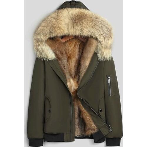 Short Real Fur Coat Men Parka Mink Fur Winter Jacket Raccoon Fur Collar hooded winter jackets mens parkas 2020 LSY1291 KJ3581