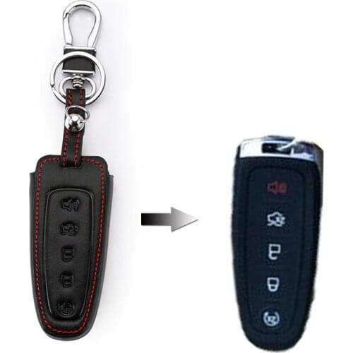 5 Buttons Leather Key Case Cover For Ford Focus Edge Escape Explorer Taurus Lincoln Car Key Cover With Keychain
