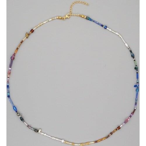 Minar Bohemian Multicolour Beaded Chokers Necklace for Women Girls Handmade Knit Bead Necklace Creative Accessories Gifts