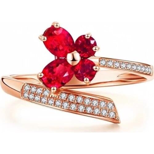 Natural red ruby gem Ring Natural gemstone Ring S925 silver fashion elegant flower Clover womens wedding gift jewelry