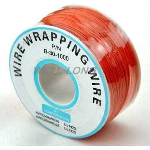 One Roll Orange 30AWG Wire Wrapping Wire, Tinned Copper Solid, PVC insulation