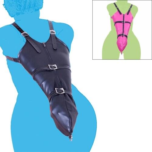 CamaTech PU Leather Zipper Single Glove Armbinder with Over Shoulder Straps Sexy Full Sleeve One Arm Binder Bondage Restraints