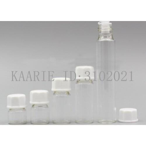 50/100/200pcs/lot 1/2/3/5/10ml Perfume Essential Oil Bottles clear Glass tube Bottle white octagon cap stopper plug For Cosmetic