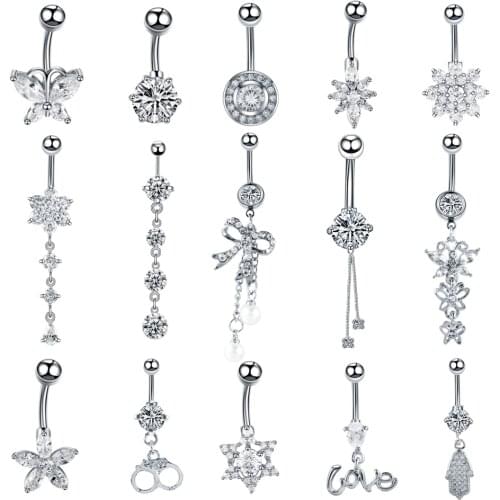 1PC Stainless Steel Crystal Navel Button Piercings Gem Nombril Belly Bars Sexy Ombligo Piercings Dangle Earring Piercing Jewelry