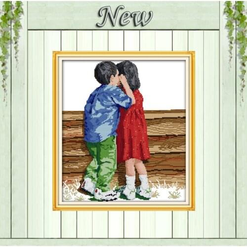 Whisper girl and boy lovely decor paintings 14CT 11CT Cross Stitch Needlework kits Embroidery Counted printed on canvas DMC Sets