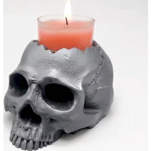Silicone mold 3d skull candlestick diy concrete resin plaster model making mold Halloween decoration tools