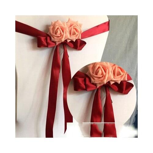 Wedding Artificial Flower Handmade Bouquet Rose Chair Back Flower Church Banquet Photography Yarn Outdoor Wedding Props Decor