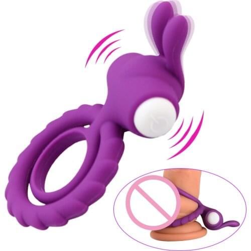Cock Ring Vibrator Silicone Dual Vibrating Dick Penis Ring Cockring Adult Sex Toys for Men for Couples Enhancing Harder Erection