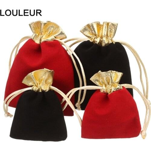 High Quality Black Red Golden Velvet Bag Drawstring Calabash Pouch Jewelry Bag Packing Wedding/Christmas Gift Bag Wholesale