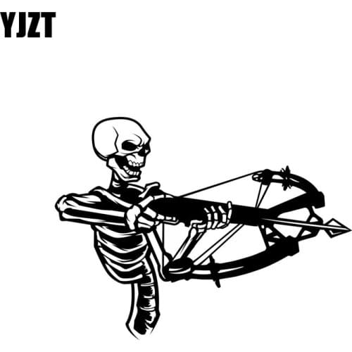 YJZT 20CM*15CM Crossbow Skeleton Hunter Bow Deer Skull Car Sticker Truck Window Vinyl Decal Black Silver C10-02238