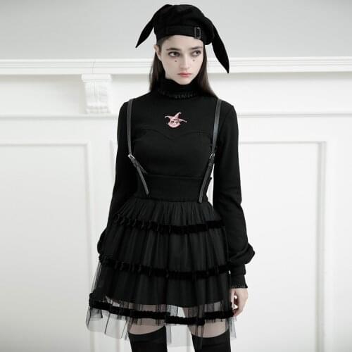 PUNKRAVE Womens Punk Style Double-layer Mesh Skirt "Magic Doll" Removable Straps Stageperformance Skirts