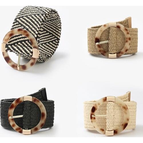 Braiding Women Belt Round Buckle Skirt Belt Womans Vintage Knitted Waist Belt Woven Female Elastic Braided Belt Black