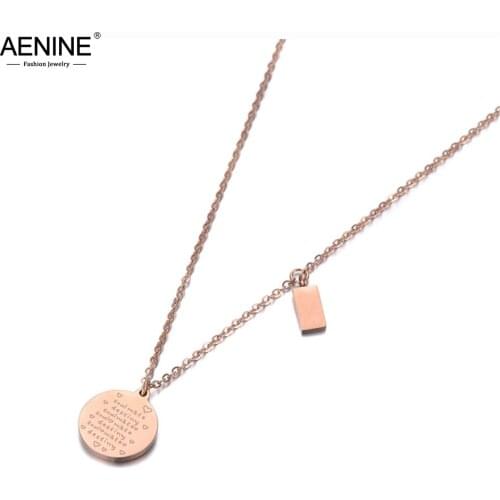 AENINE Bohemia Stainless Steel Love Tag Pendant Necklaces Jewelry Trendy Rose Gold Chain Chokers Necklace For Women Girl AN19011