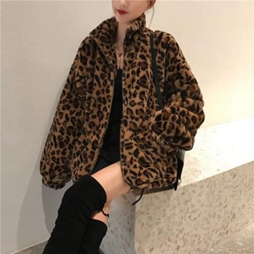 Winter Leopard Print Jacket Womens Warm Parkas Outwear 2021 New Autumn Winter Korean Overcoats Female Loose Faux Fur Coats