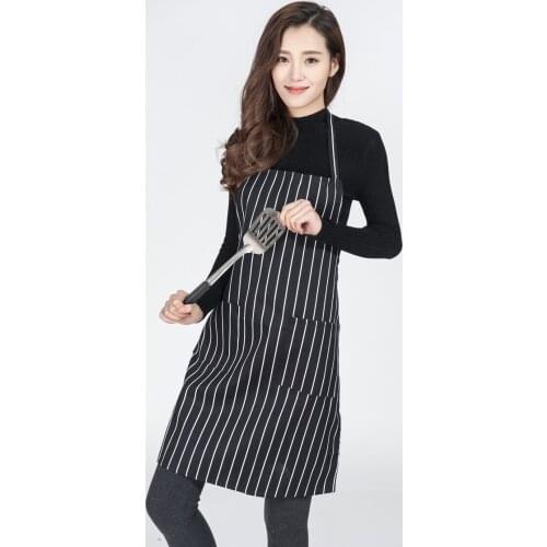 1PC New Black White Stripe Women Men Apron Commercial Restaurant Home Bib Spun Polyester Kitchen Aprons NF 002
