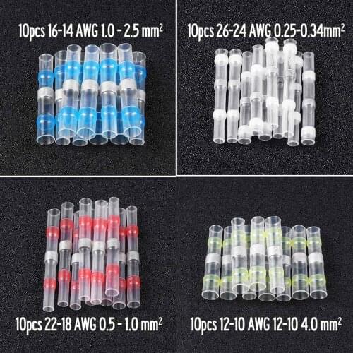 10pcs/Set Heat Shrink Wire Terminals Connector Waterproof Solder Sleeve Set Kit Shrinkage Solder Sleeve Tube Mixed Colors Butt