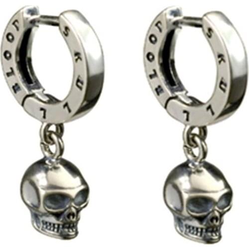 100% Pure 925 Sterling Silver Earrings Fashion Punk Jewelry Skull Skeleton Stud Earring For Men And Women Special Gift