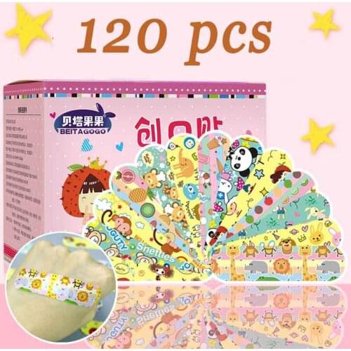 120pcs Cute Cartoon Medical Patch Waterproof Wound Adhesive Bandages Dustproof Breathable First Band Aid Adhesive for Kids