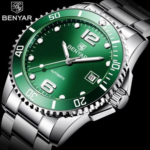 Benyar Men Mechanical Watch Luxury Brand Automatic Watches Full Stainless Steel Waterproof Business Watch Men Relogio Masculino