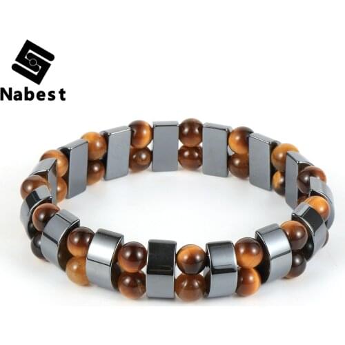 Men Women Double Layers AAAAA Hematite Tube Beads Bracelet Natural Tiger Eye Turquoises Blue Apatite Map Stone Bangle Jewelry