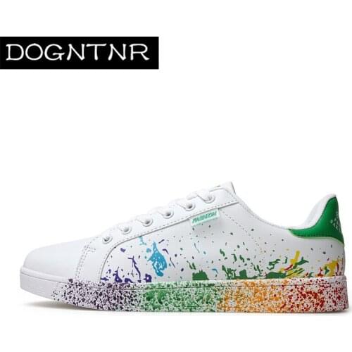 Four Seasons Couple Models Inkjet Vulcanized Shoes PU Trend Student Color Casual Shoes Wild Large Size Men And Women Flat Shoes