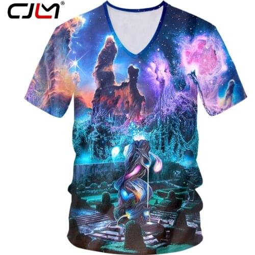 CJLM 2019 New Mens Shirts Casual Colorful starry sky V Neck Tshirt Dropshipping Summer China 3D T Shirt Suppliers Wholesale