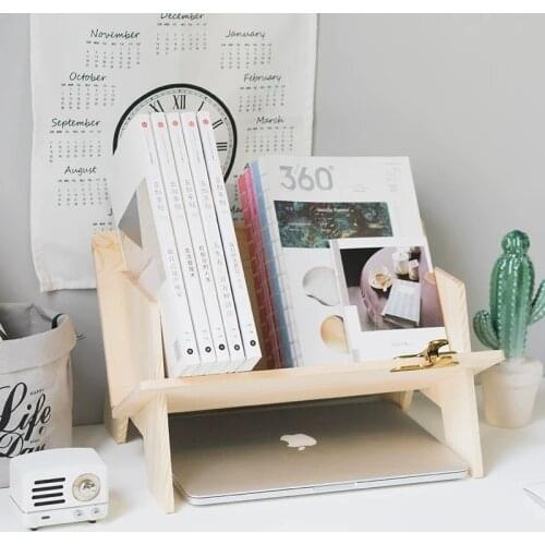 Wood Tilted Desktop Bookshelf Book Rack Book Holder Storage Organizer Natural Finish for Home Office