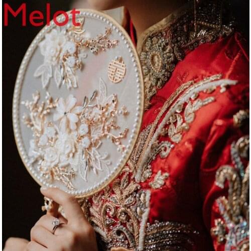 Chinese Wedding Handmade Bouquet Circular Fan Wedding Embroidery Wedding Gift Decoration Wedding Fan