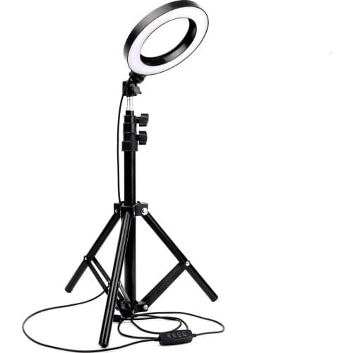 6'' 16cm Ring LED Light Dimmable Bi-color 3200K/5600K &Tripod Studio Annular Lamp For Makeup photography Selfie Light