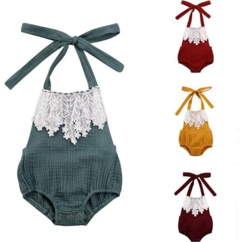 2020 New Cute Newborn Baby Girl Rompers Summer Baby Girls Clothing Sleeveless Lace Floral Rompers Jumpsuit Playsuit