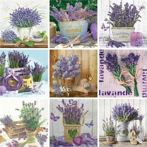 Huacan Full Drill Square Diamond Painting Lavender Flower Embroidery Mosaic Lilac Vase Floral Home Decor