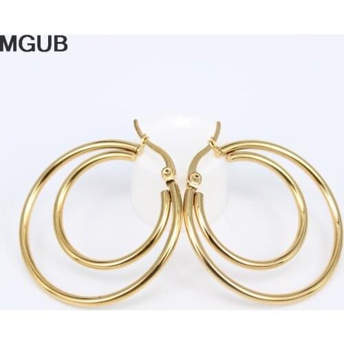 Fashion jewelry Diameter 35-45MM Hoop Earrings Women Gold Color Round Circle Stainless Steel Earring Wholesale LH843