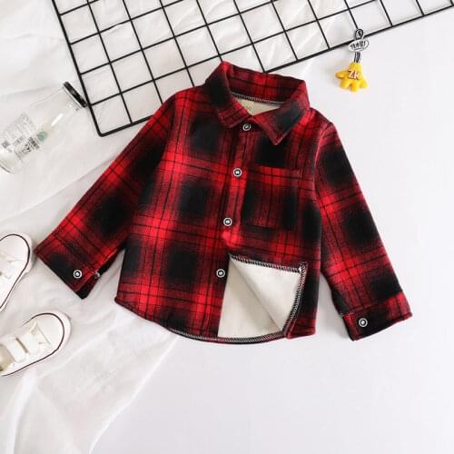 Fashion Winter Boys Shirt Plaid Style Kids Long Sleeve Shirts Children Cotton Clothes Baby Boy Girls Thicken Blouses Velvet Tops