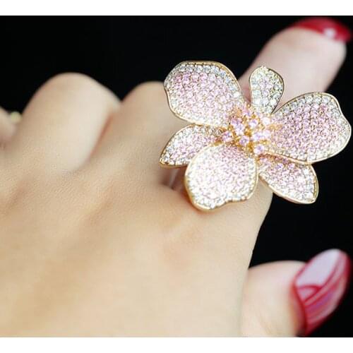 Trendy cz flower big open ring for women wedding bridal