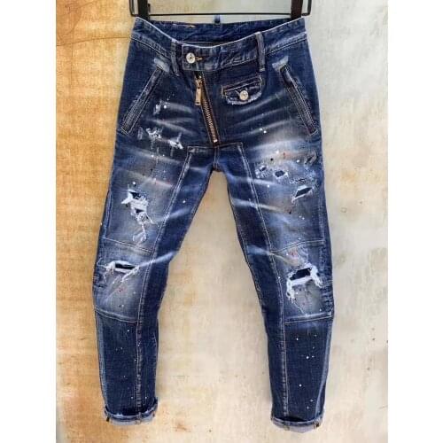 Fashion Tide Brand Patch Washed Worn Hole Paint Dot Dsquared2 Mens Jeans T133