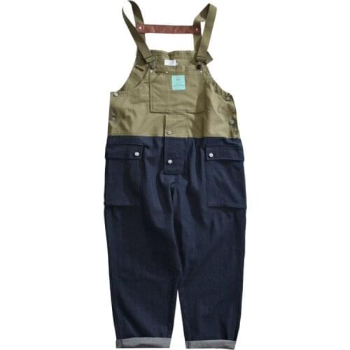 2021 Hot Sale Ins Men Bib Pants Splicing Casual Jumpsuits Streetwear Joggers Multi Pockets Fashion Suspenders Men Cargo Overalls