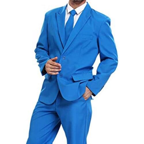 Indigo Blue Two Buttons Mens Party Suit Solid Color Leisure Suit Holiday Party Suits Business Suits Two Piece Suit(Jacket+Pants)