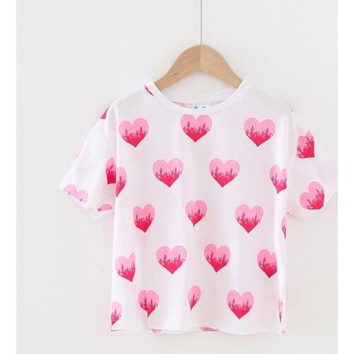2021 Summer Girl Short Sleeve New Love Printed Round Collar Top Korean Edition Sleeve Girl Short Sleeve T-Shirt