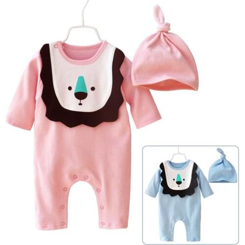 New Fall Baby Boy Girl Cotton Jumpsuit Rompe Overall with Cap Bib Lion Bodysuit 1 Piece Infant Clothing Born Gift 3m 6m 9m