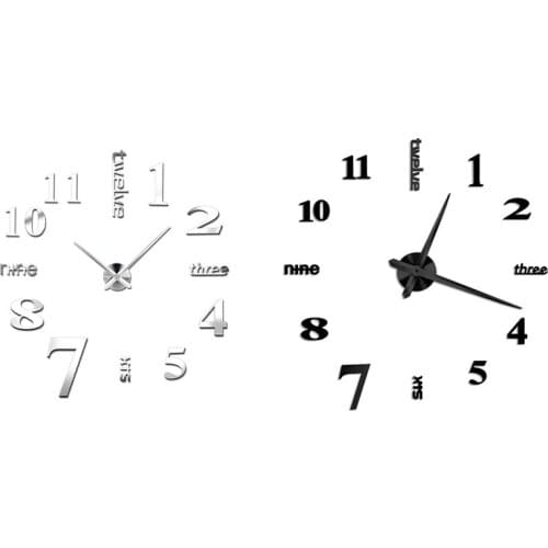 3D Frameless Large Wall Clock Modern Mute Mirror Surface Decorative Wall Clock DIY Room Home Office Decorations