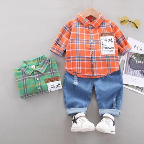 2021 Autumn Children Baby Clothes Kids Boys Girls Plaid Patchwork Hoodies Jacket Pants Sets Toddler Clothing Infant Tracksuits