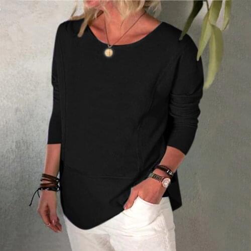 Autumn Womens T-Shirt Simple Solid O Neck Long Sleeve Concise Blouse Tunic Top T-Shirt Casual Pullover Top Tee Womens Clothing