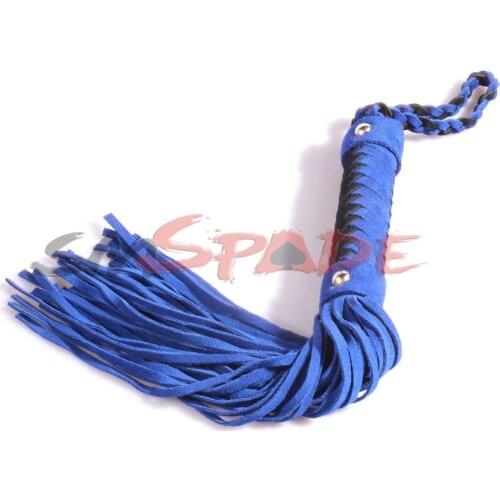 38cm Real leather blue spanking flogger, suede knit whip, adult flirting man-made leather knout sex toys