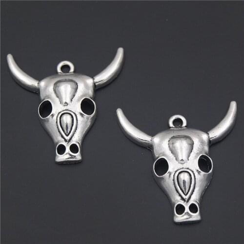 8pcs Silver Color Cow/Bull Ox Head Skull Alloy Charms Pendants For Jewelry Making Findings A2335