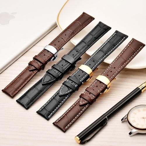 Reloj Luxury Genuine leather Watch Strap Stainless Steel butterfly clasp 12mm to 22mm Watch Band for Men and Women Wristwatches