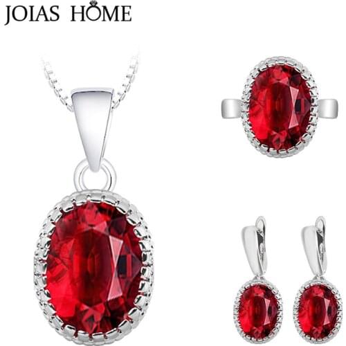 JoiasHome charms 925 sterling jewelry sets for women Wedding Party Jewelry Sets 16 colors Gemstones Ring Earrings Necklace Gift